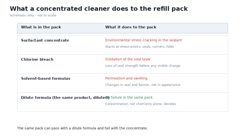 What a concentrated cleaner does to the refill pack itself What a concentrated cleaner does to the refill pack itself